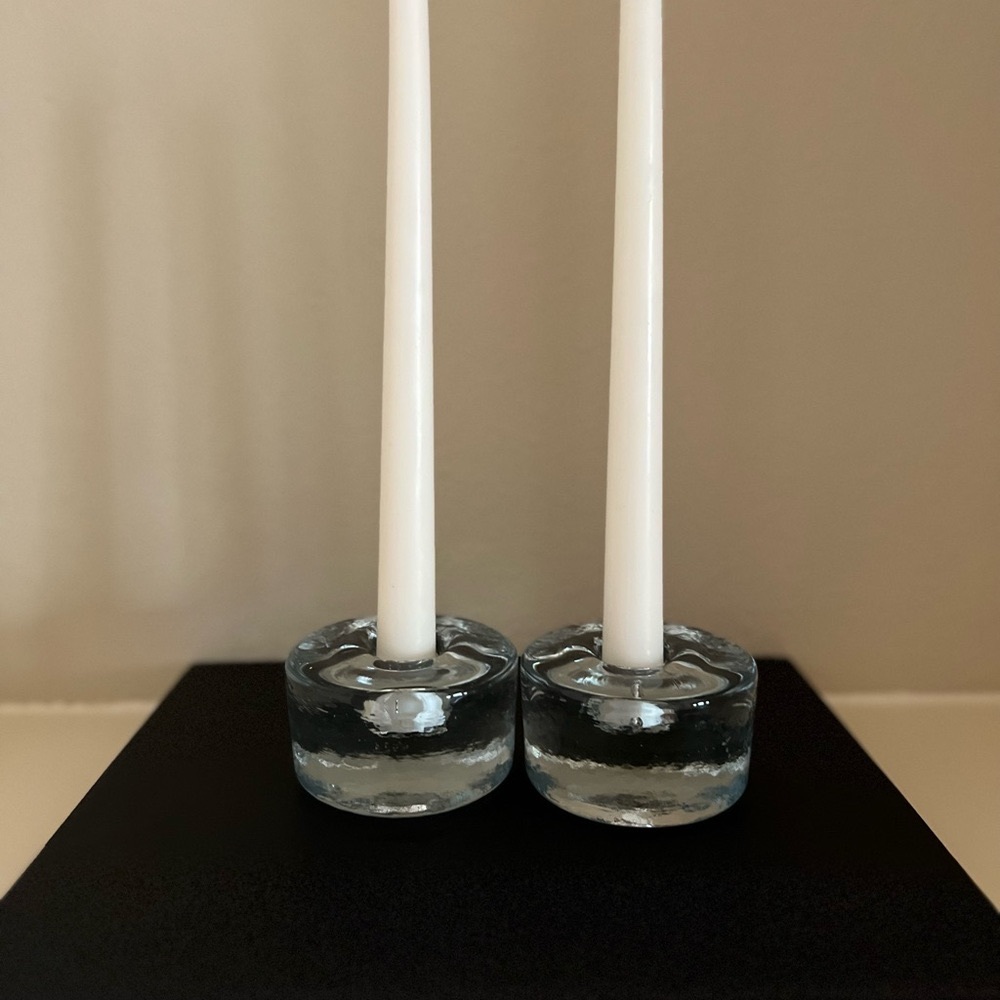 A Beautiful Pair Of Thick Of Blenko Glass Candles Holder . Excellence Condition.